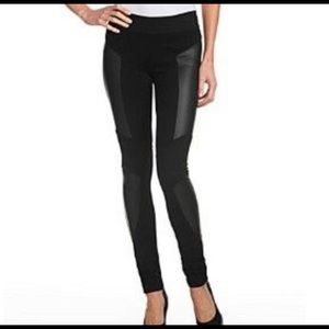 BCBG Black Leggings with Faux Leather Panels